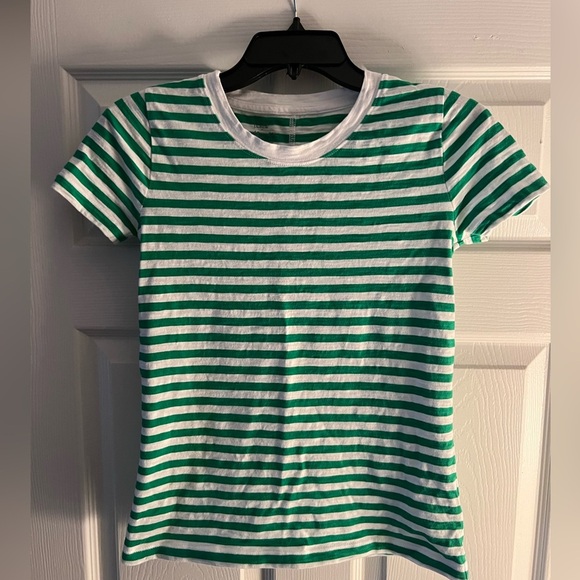 J. Crew Tops - Green and White Striped Tshirt